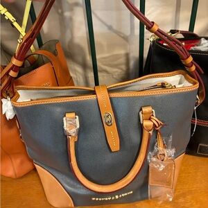 Dooney & Bourke Blue and Tan Leather Tote